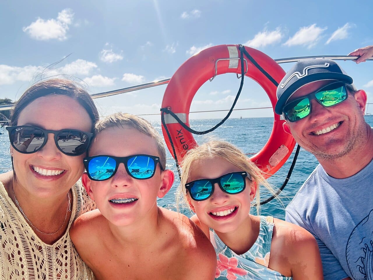 Family group on the Sail The Phoenix catamaran, St. Maarten